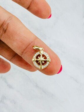 10K Gold Pendant Compass Pendant Charm gift for travelers, adventurers - brujula